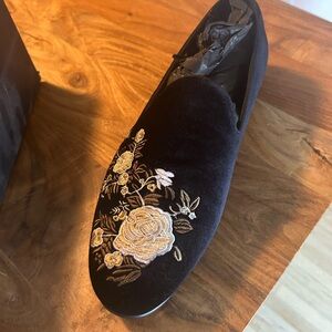 New Taft Black Velvet Embroidered Floral Loafers